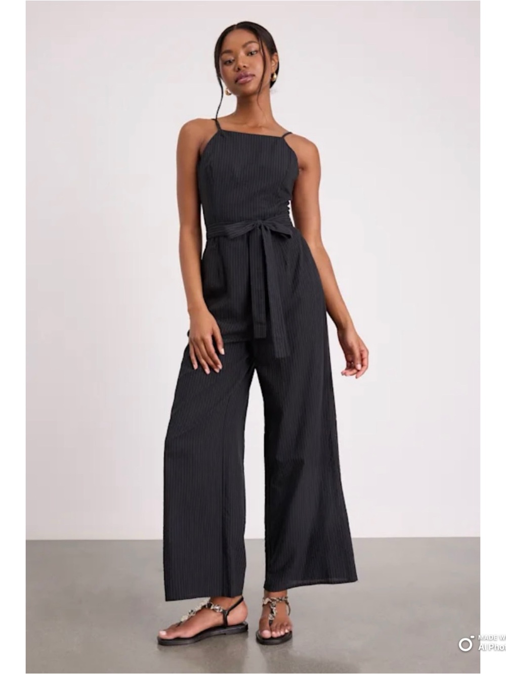 Lulus Small Messina Black Striped Wide Leg Jumpsuit NWOT Sleeveless Summer